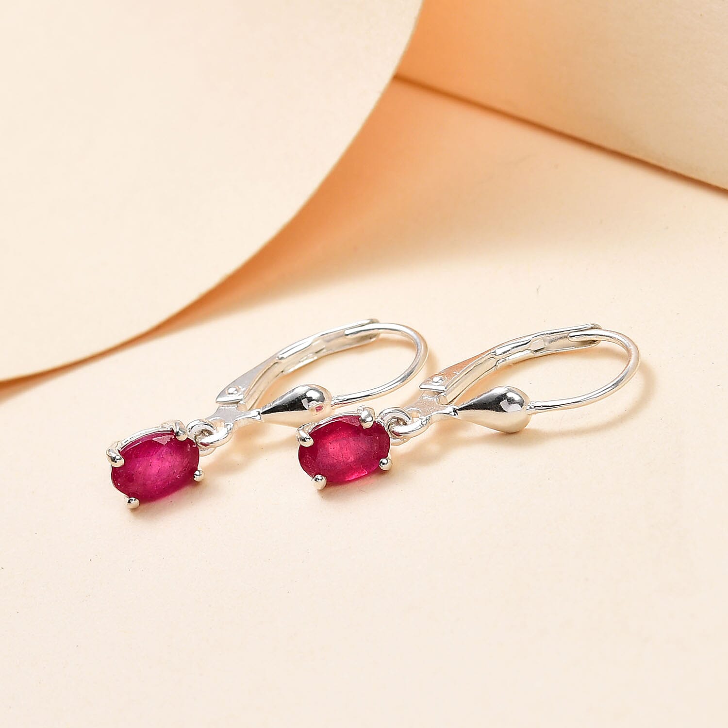 African Ruby (FF) Solitaire Lever Back Earrings in Sterling Silver 3691675 2