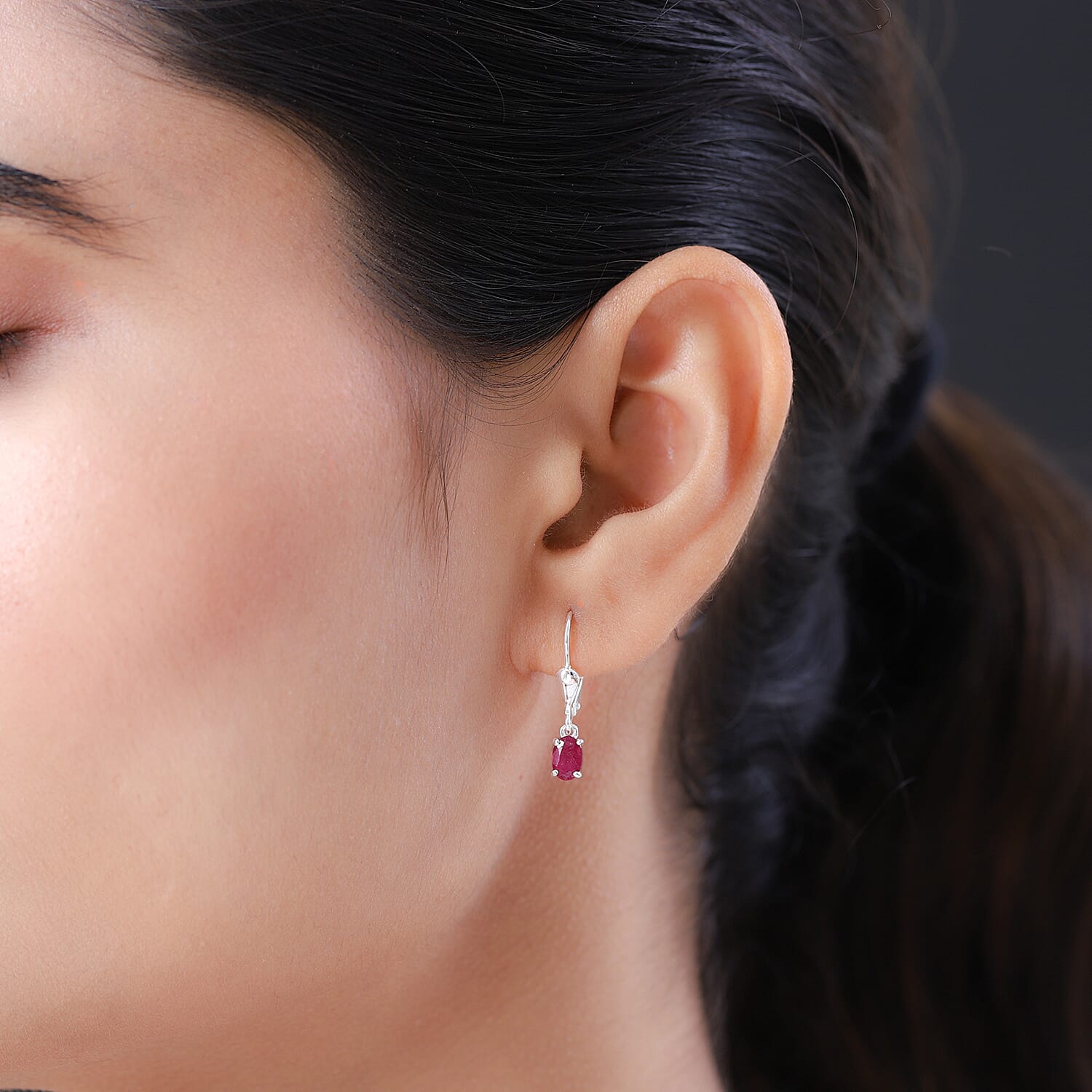 African Ruby (FF) Solitaire Lever Back Earrings in Sterling Silver 3691675 3