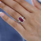 African Ruby and Moissanite Halo Ring in Platinum Overlay Sterling Silver 4.70 Ct.