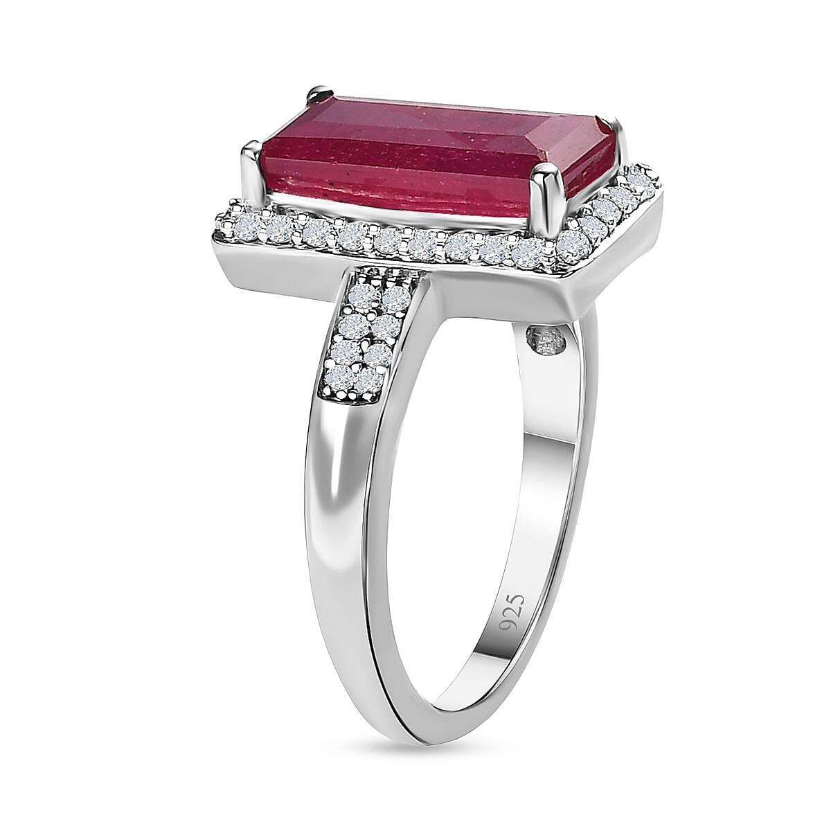 African Ruby and Moissanite Halo Ring in Platinum Overlay Sterling Silver 4.70 Ct. 7160040 3
