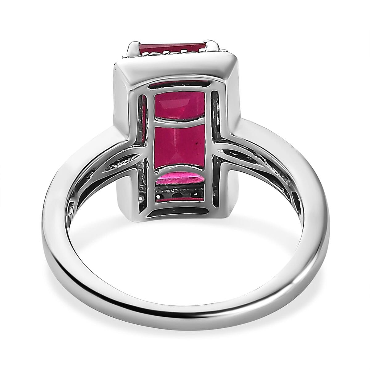 African Ruby and Moissanite Halo Ring in Platinum Overlay Sterling Silver 4.70 Ct. 7160040 4