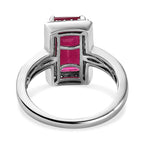 African Ruby and Moissanite Halo Ring in Platinum Overlay Sterling Silver 4.70 Ct.