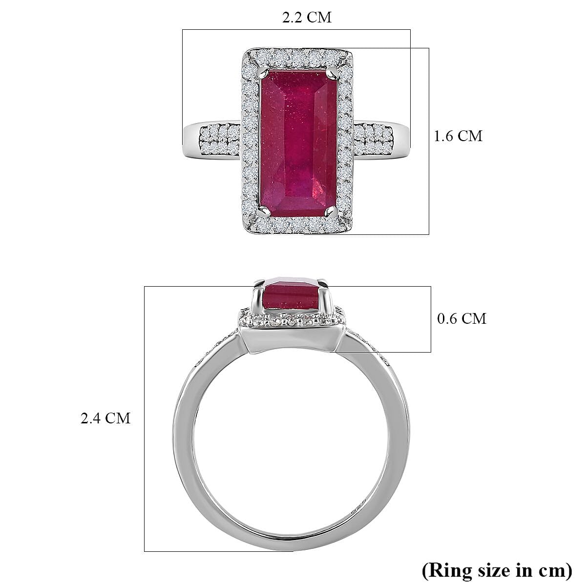 African Ruby and Moissanite Halo Ring in Platinum Overlay Sterling Silver 4.70 Ct. 7160040 5