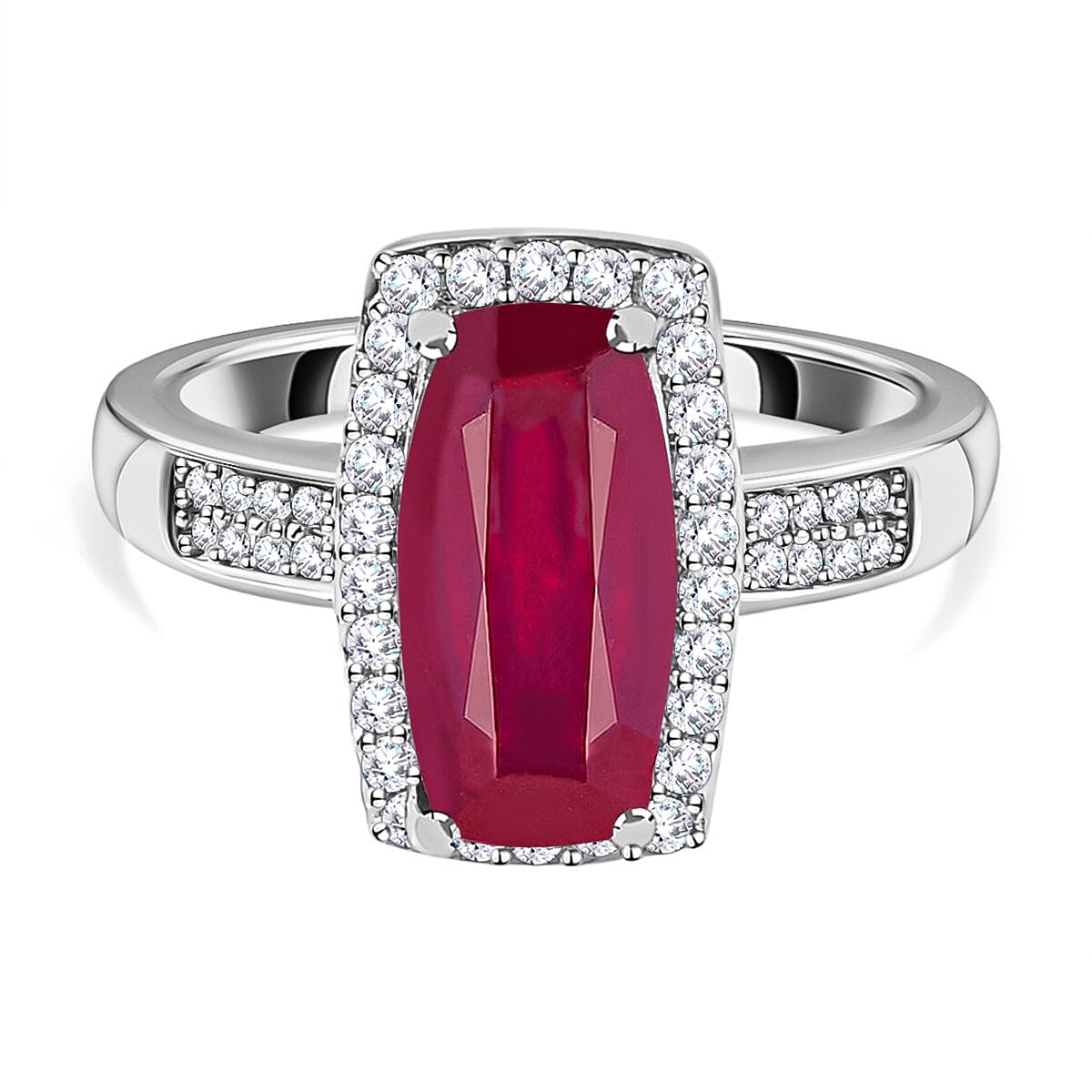 African Ruby and Moissanite Ring in Platinum Overlay Sterling Silver 3.45 Ct 7160083 0