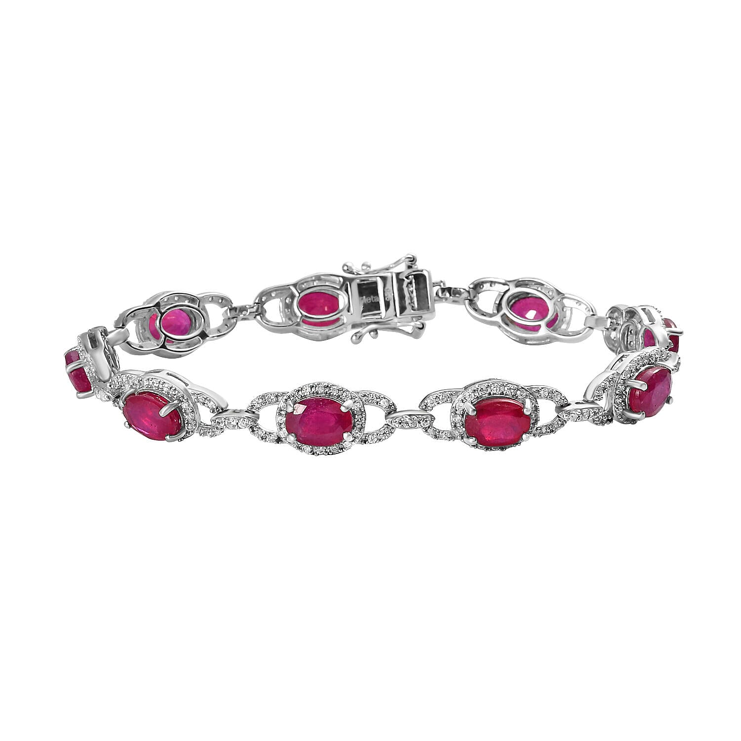 African Ruby and Natural Zircon Bracelet (Size - 7) in Platinum Overlay Sterling Silver 7370373 0