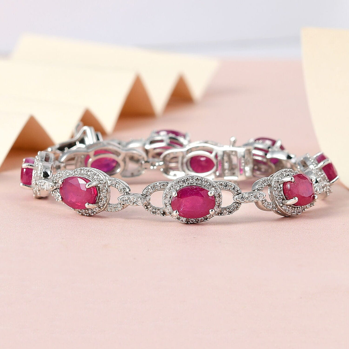 African Ruby and Natural Zircon Bracelet (Size - 7) in Platinum Overlay Sterling Silver 7370373 2