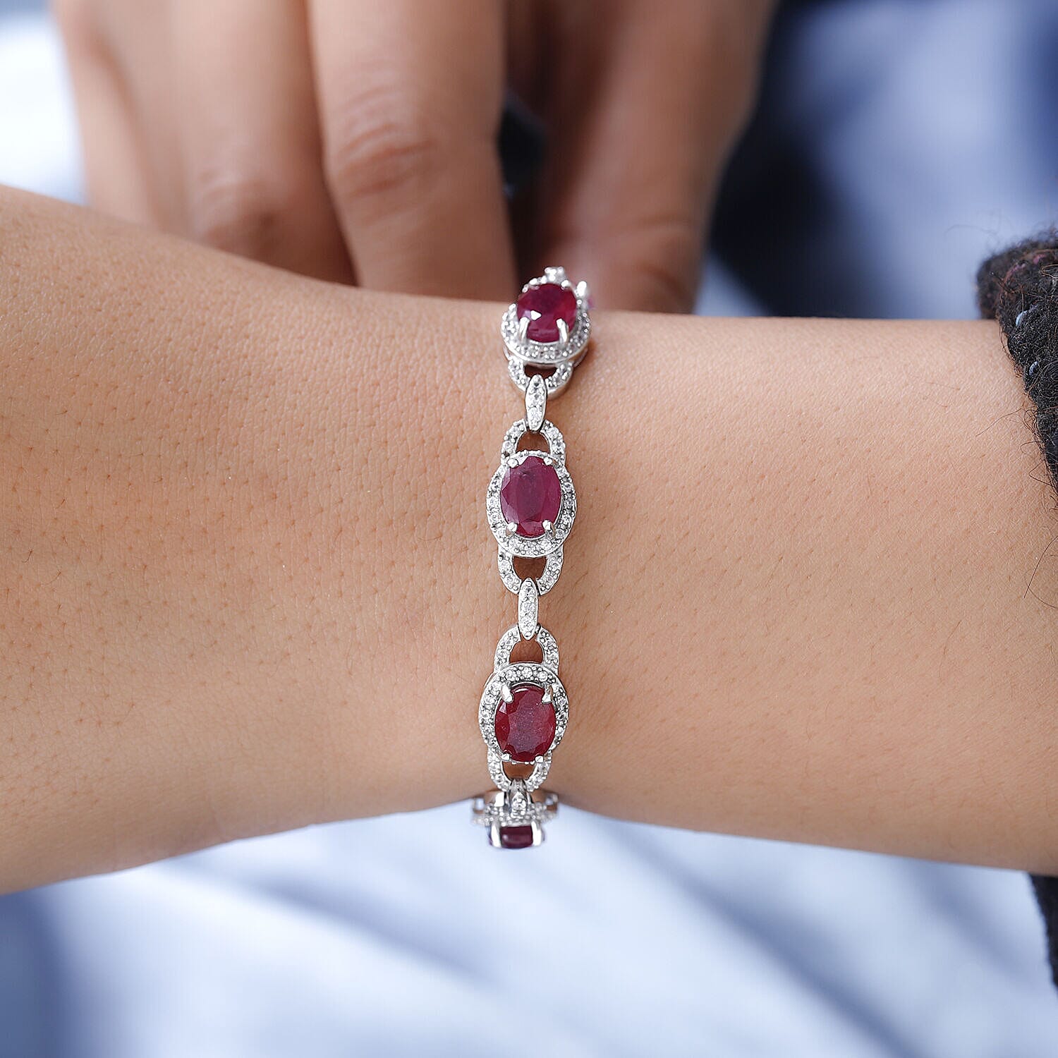 African Ruby and Natural Zircon Bracelet (Size - 7) in Platinum Overlay Sterling Silver 7370373 3