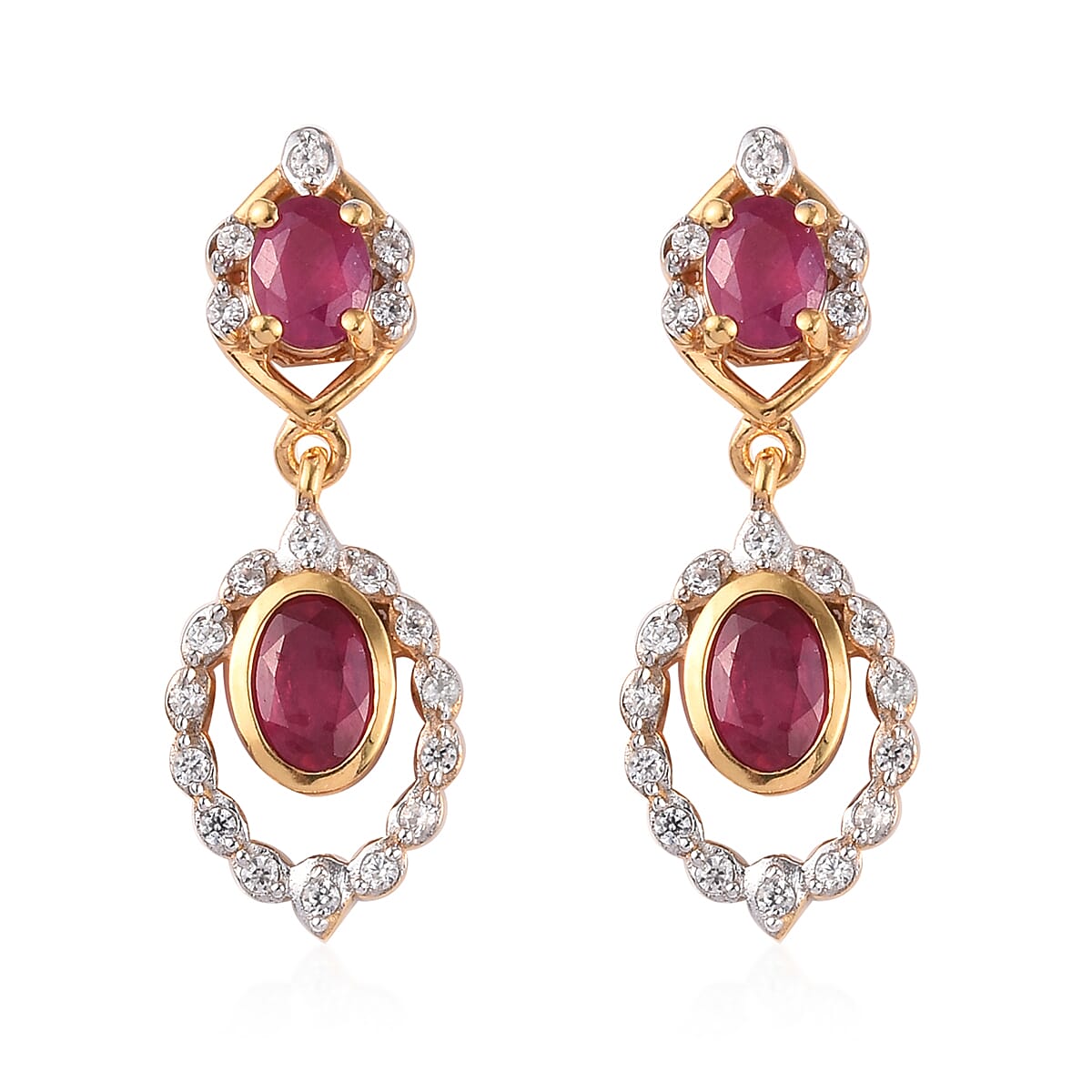 African Ruby and Natural Cambodian Zircon Dangle Earrings (with Push Back) in 14K Gold Overlay Sterling Silver 2.27 Ct. 3691634 0