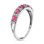 African Ruby (FF) and Natural Zircon Half- Eternity Band Ring in Platinum Overlay Sterling Silver 1.53 Ct.