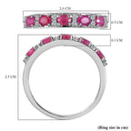 African Ruby (FF) and Natural Zircon Half- Eternity Band Ring in Platinum Overlay Sterling Silver 1.53 Ct.