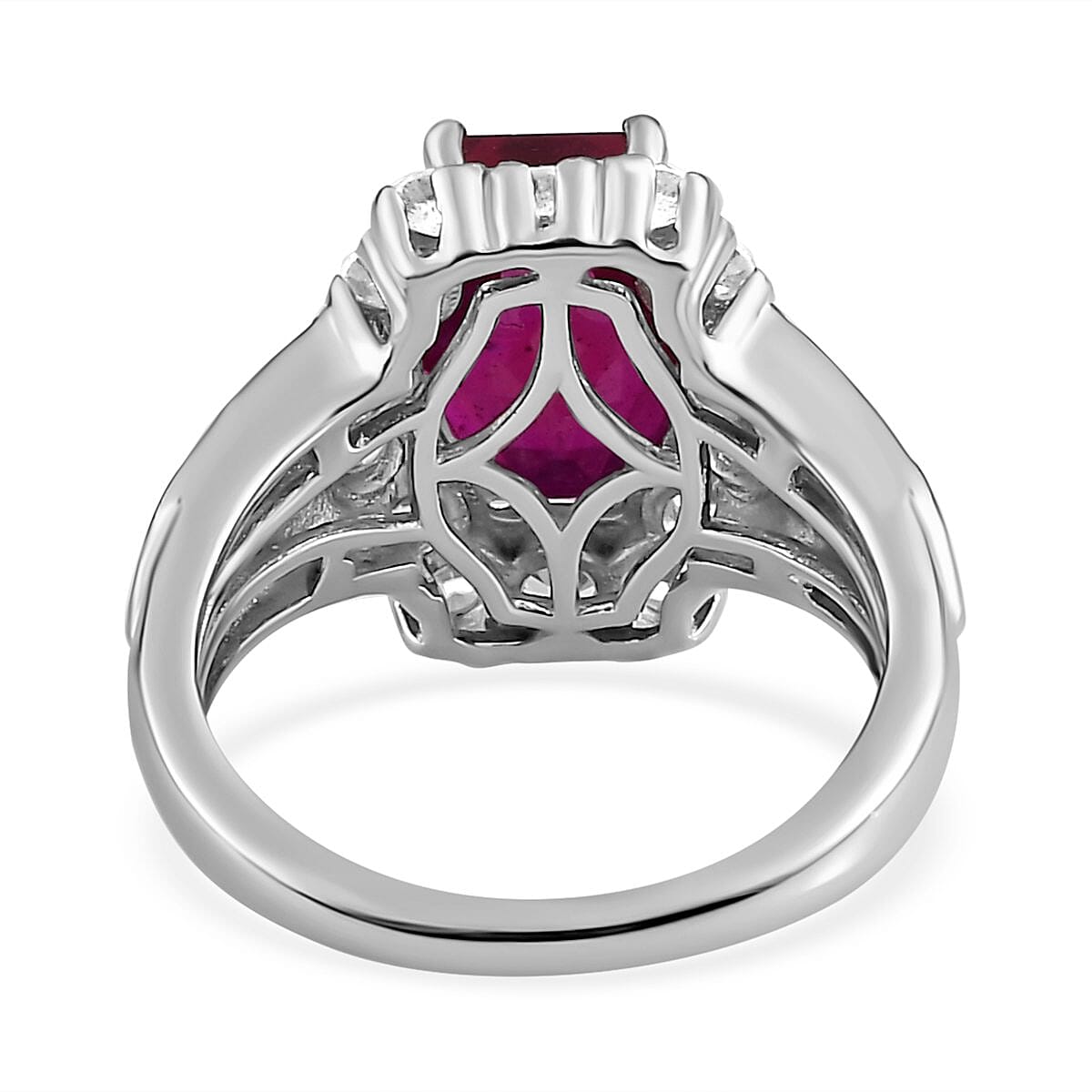 African Ruby and Natural Zircon Halo Ring in Platinum Overlay Sterling Silver 6.16 Ct. 7263106 8