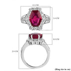 African Ruby and Natural Zircon Halo Ring in Platinum Overlay Sterling Silver 6.16 Ct.