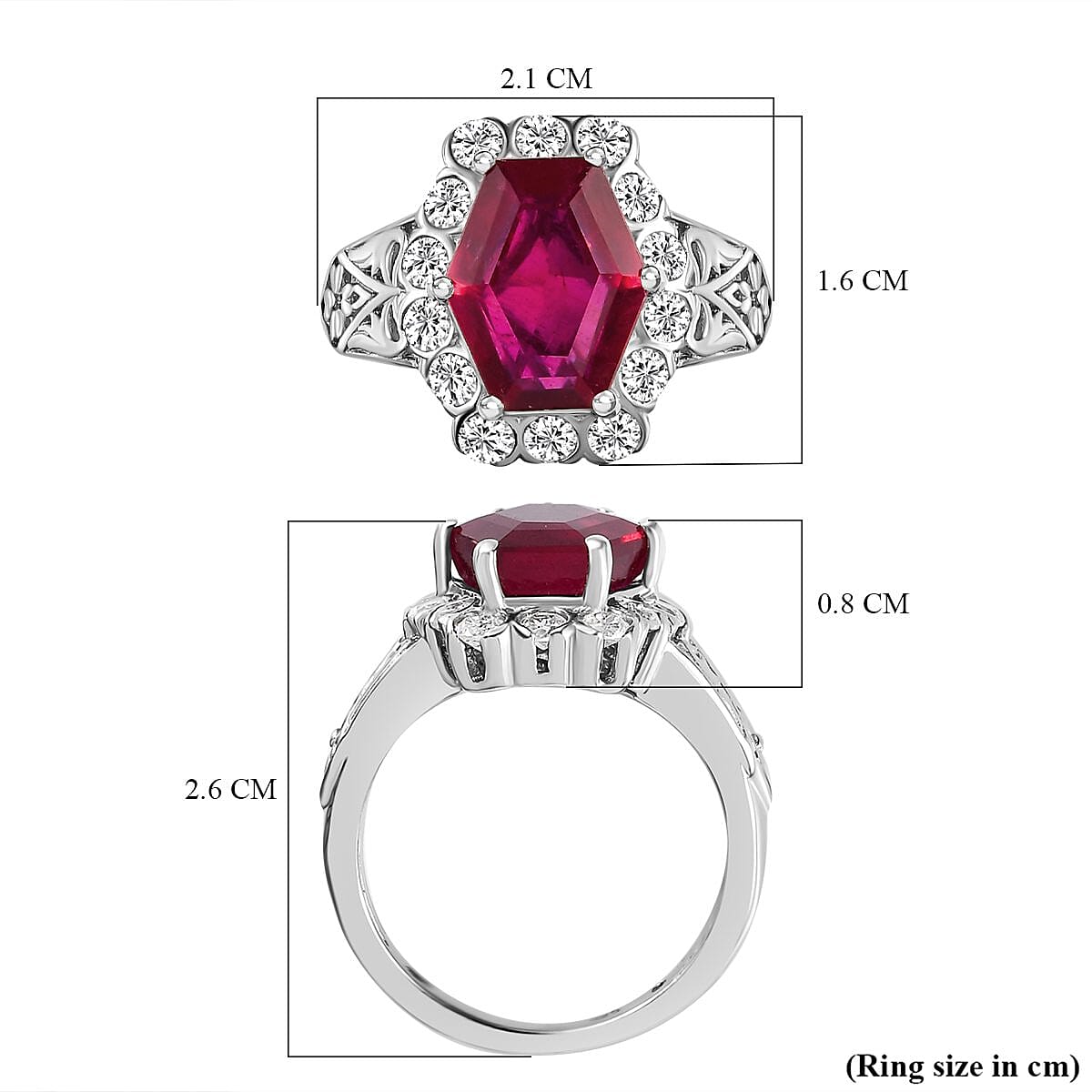 African Ruby and Natural Zircon Halo Ring in Platinum Overlay Sterling Silver 6.16 Ct. 7263106 10