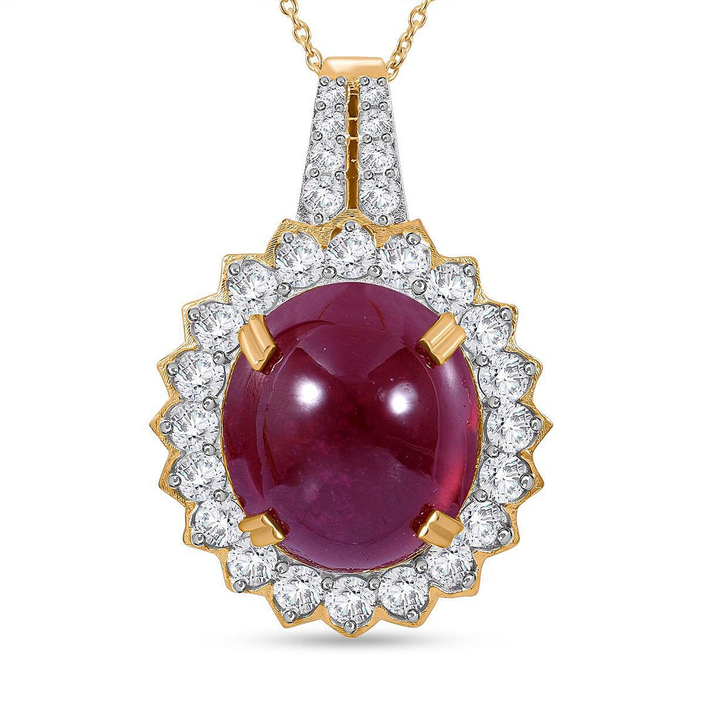 African Ruby and Natural Zircon Pendant with Chain (Size 20) in 18K Yellow Gold Overlay Sterling Silver 34.50 Ct. (Outer Diamention 36.45x24.85mm).