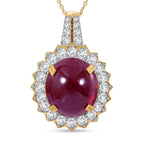 African Ruby and Natural Zircon Pendant with Chain (Size 20) in 18K Yellow Gold Overlay Sterling Silver 34.50 Ct. (Outer Diamention 36.45x24.85mm).