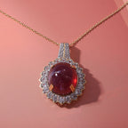 African Ruby and Natural Zircon Pendant with Chain (Size 20) in 18K Yellow Gold Overlay Sterling Silver 34.50 Ct. (Outer Diamention 36.45x24.85mm).