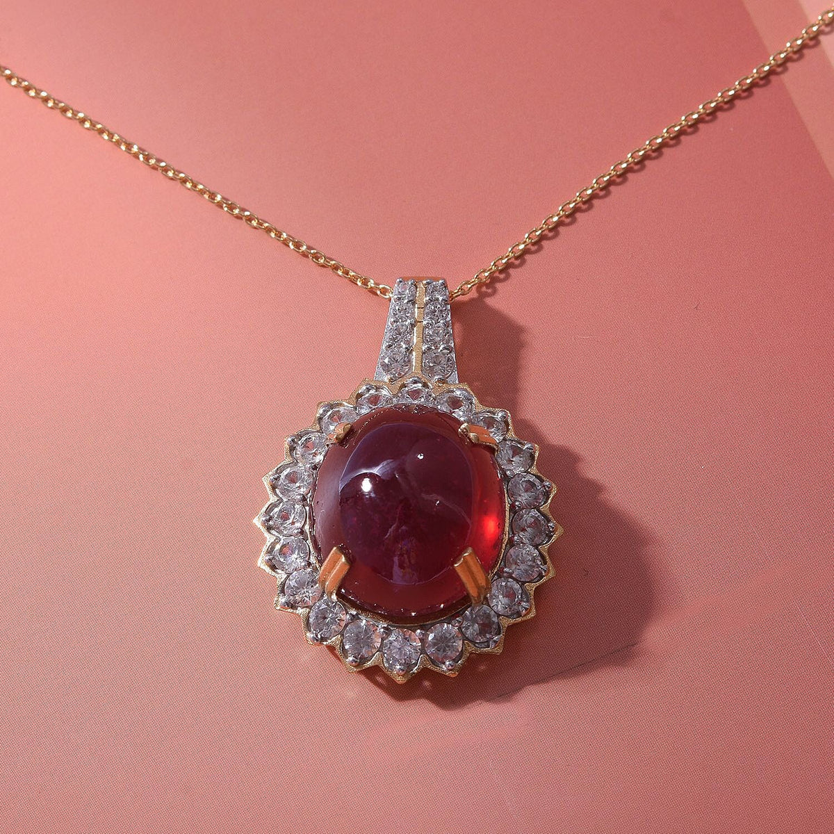African Ruby and Natural Zircon Pendant with Chain (Size 20) in 18K Yellow Gold Overlay Sterling Silver 34.50 Ct. (Outer Diamention 36.45x24.85mm). 4130805 3
