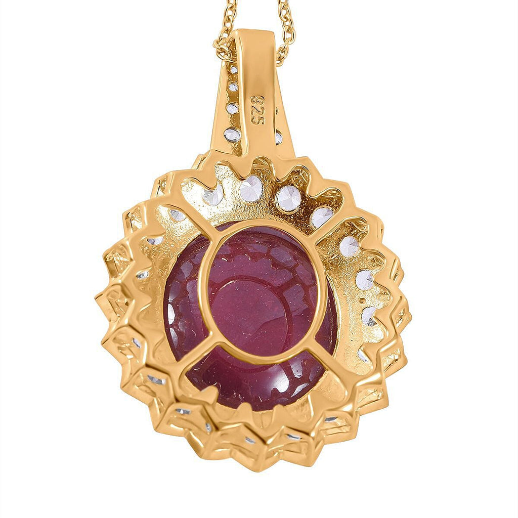 African Ruby and Natural Zircon Pendant with Chain (Size 20) in 18K Yellow Gold Overlay Sterling Silver 34.50 Ct. (Outer Diamention 36.45x24.85mm).