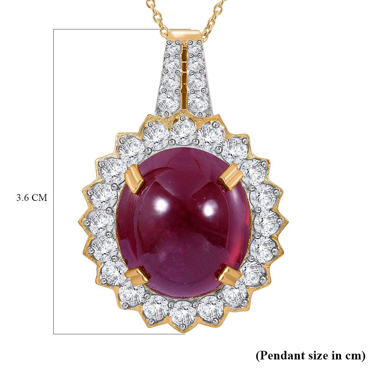 African Ruby and Natural Zircon Pendant with Chain (Size 20) in 18K Yellow Gold Overlay Sterling Silver 34.50 Ct. (Outer Diamention 36.45x24.85mm). 4130805 7