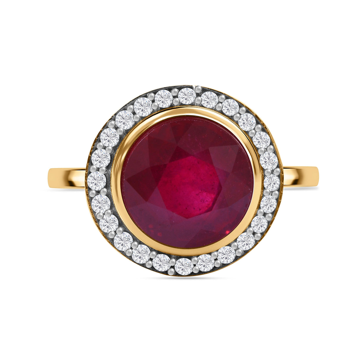 African Ruby and Natural Zircon Ring in 18K Yellow Gold Vermeil Plated Sterling Silver 5.16 Ct. 7341927 0