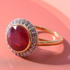 African Ruby and Natural Zircon Ring in 18K Yellow Gold Vermeil Plated Sterling Silver 5.16 Ct.