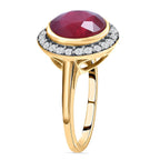 African Ruby and Natural Zircon Ring in 18K Yellow Gold Vermeil Plated Sterling Silver 5.16 Ct.