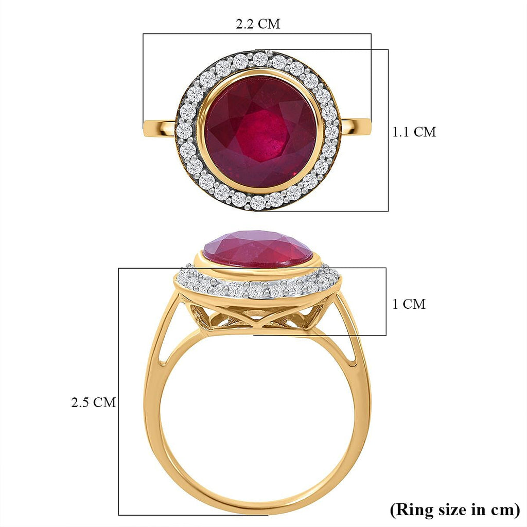African Ruby and Natural Zircon Ring in 18K Yellow Gold Vermeil Plated Sterling Silver 5.16 Ct.