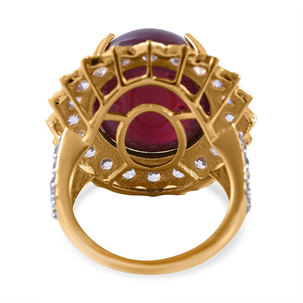 Biggest Ruby Ring Deal of 2023 - Ruby and Natural Zircon Ring in 18K YG Plated Sterling Silver 34.50 Ct, Silver Wt. 6.18 Gms.
