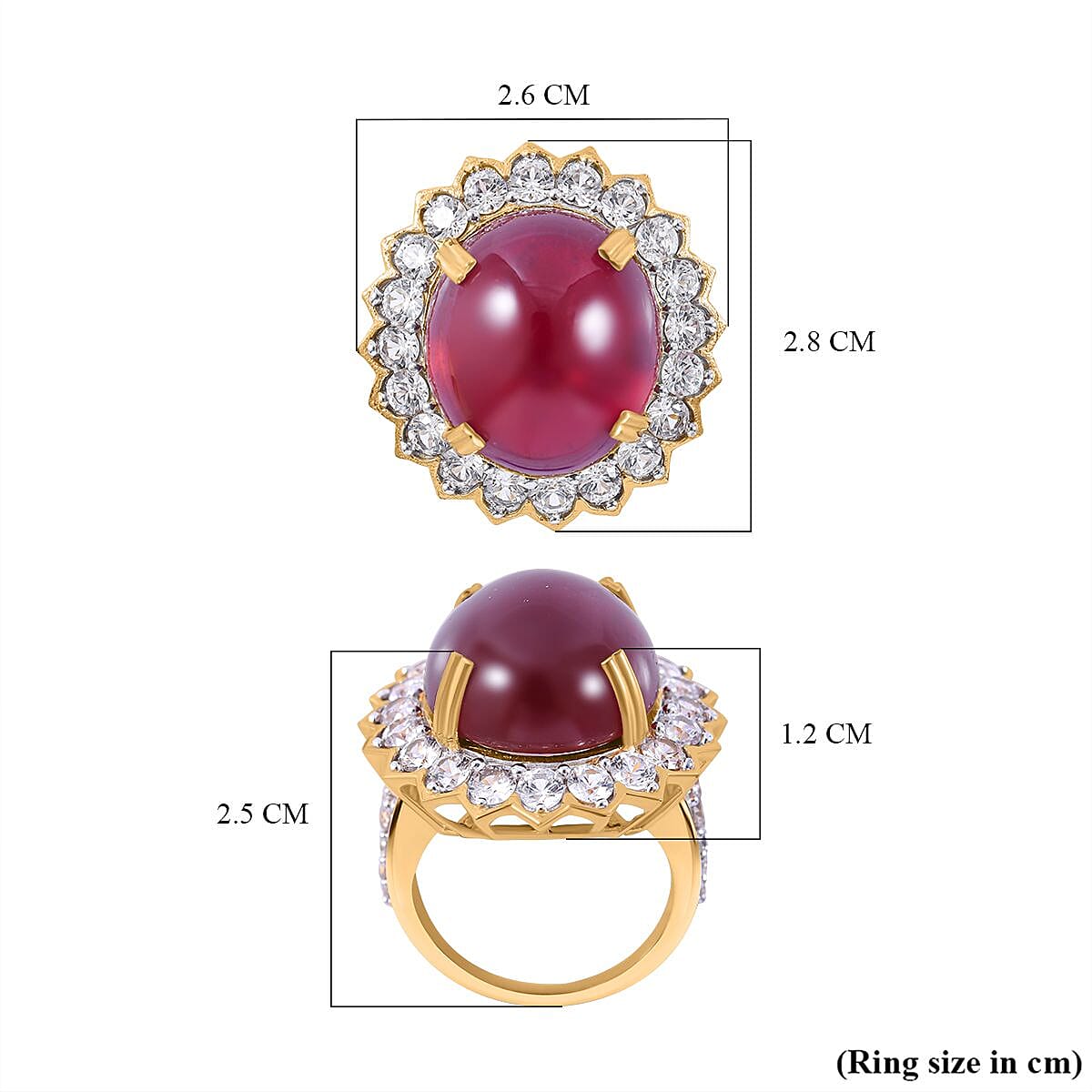 African Ruby and Natural Cambodian Zircon Ring in 18K YG Plated Sterling Silver 34.50 Ct, Silver Wt. 6.18 Gms. 7337420 10