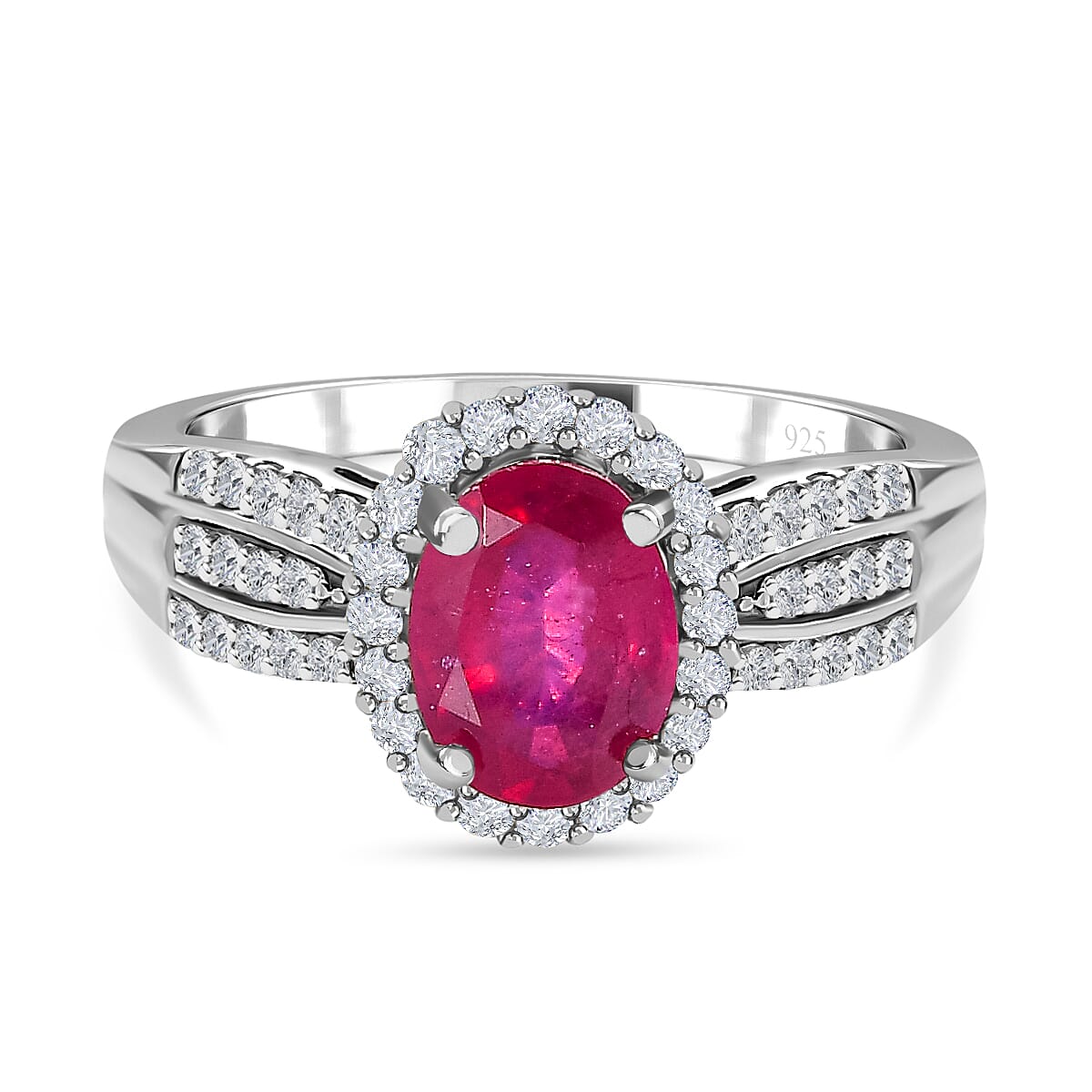 African Ruby and Natural Cambodian Zircon Ring in Platinum Overlay Sterling Silver 2.312 Ct 7329566 0