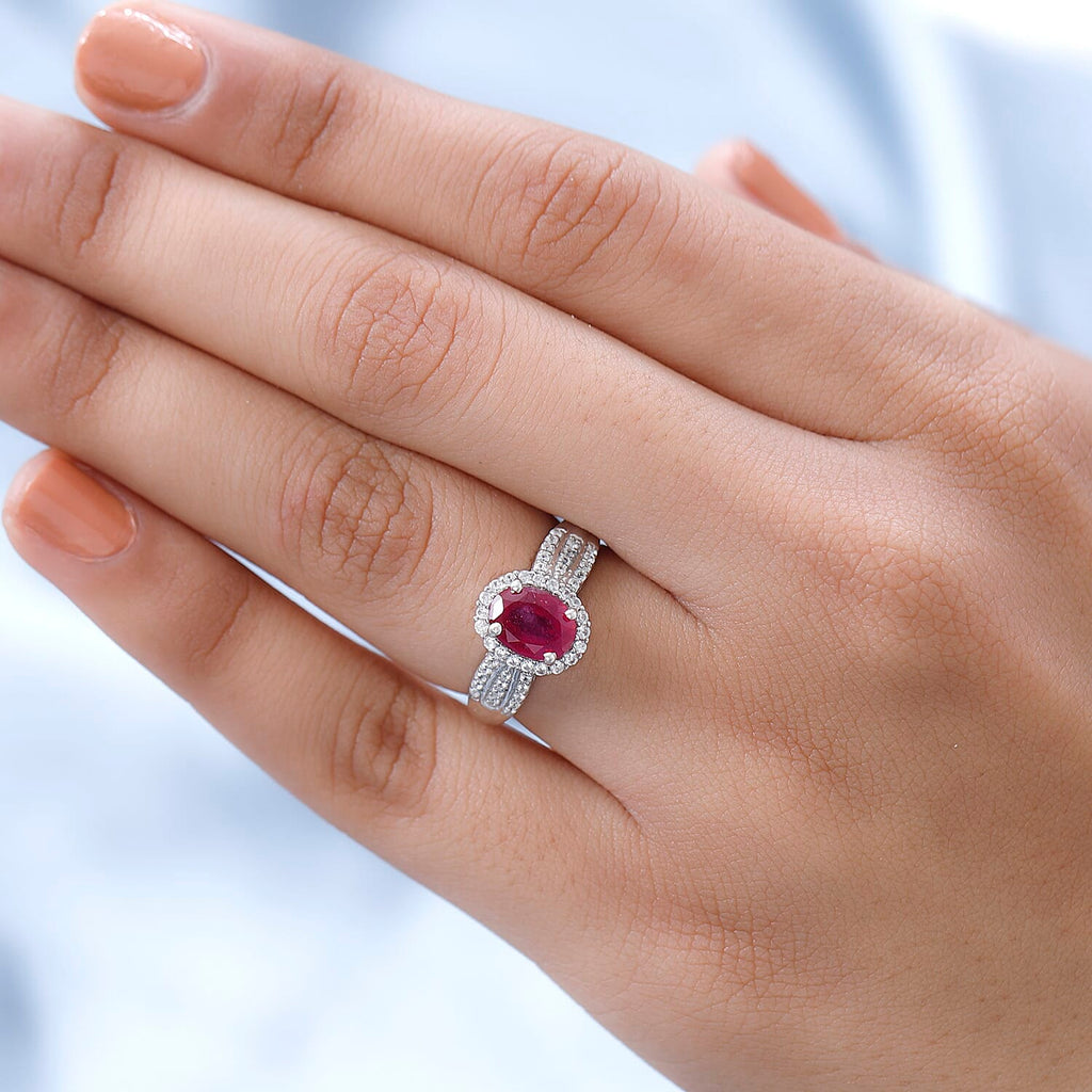 African Ruby and Natural Cambodian Zircon Ring in Platinum Overlay Sterling Silver 2.31 Ct