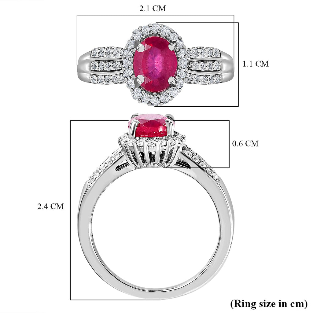 African Ruby and Natural Cambodian Zircon Ring in Platinum Overlay Sterling Silver 2.31 Ct