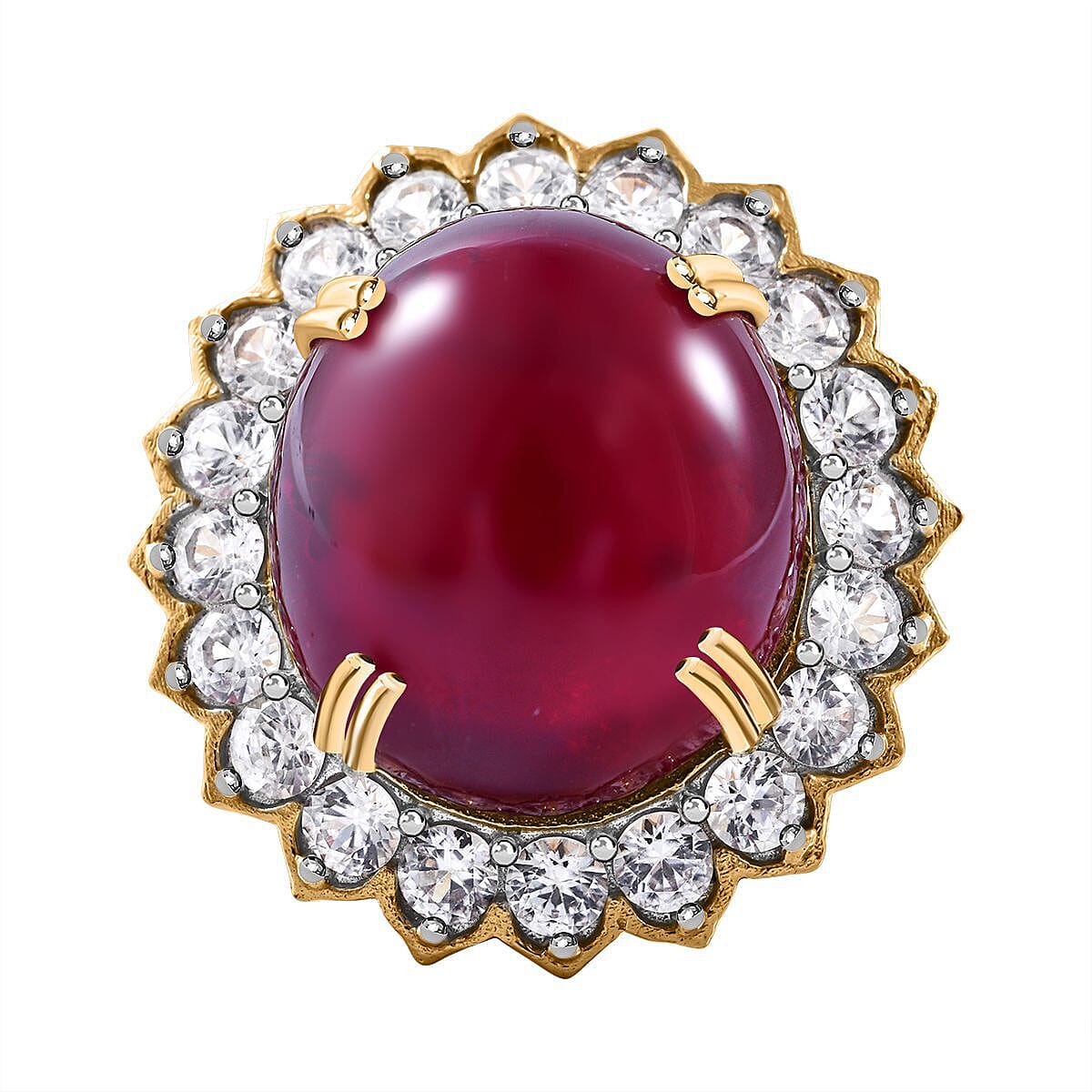 African Ruby and Natural Cambodian Zircon Ring in 18K YG Plated Sterling Silver 34.50 Ct, Silver Wt. 6.18 Gms. 7337420 1