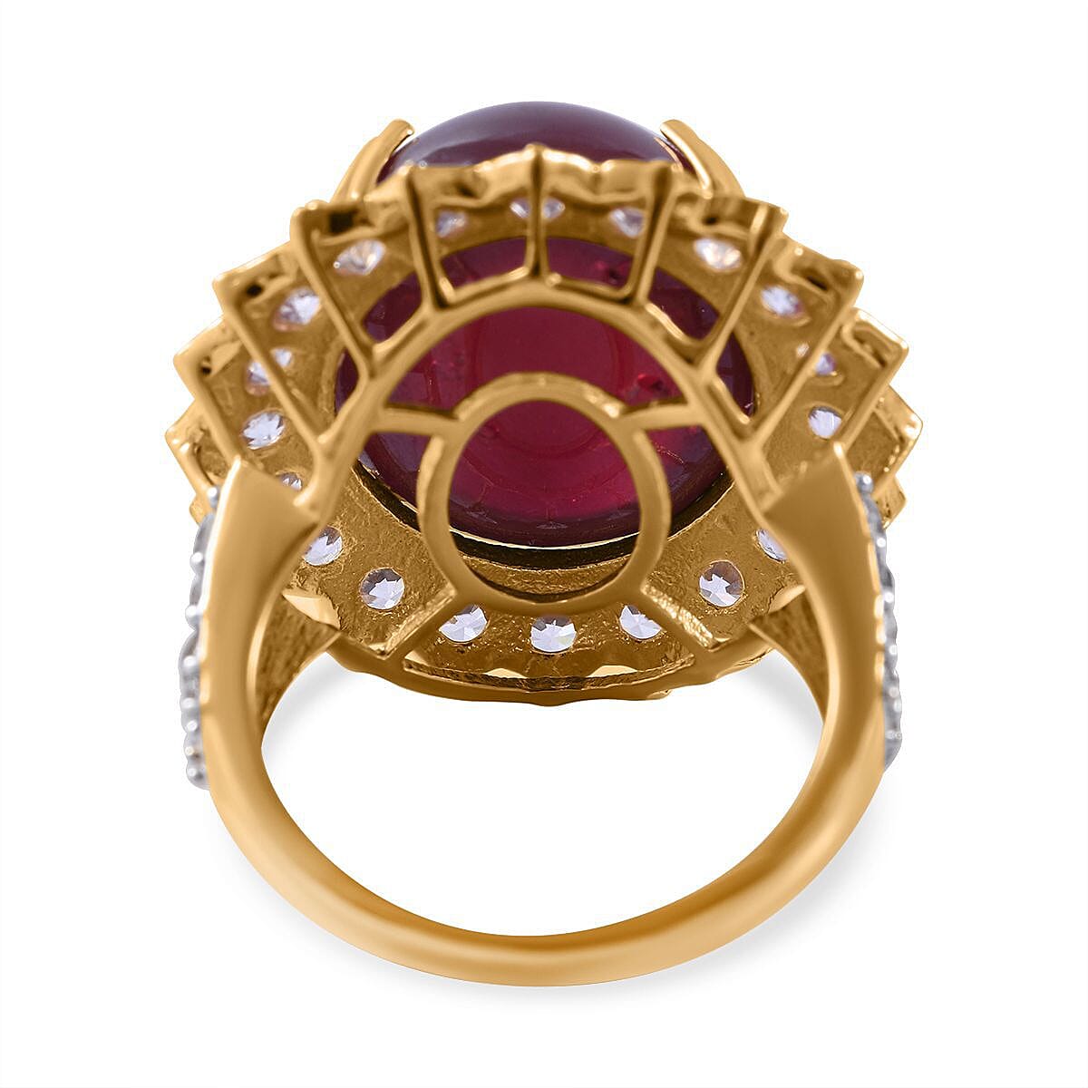 African Ruby and Natural Cambodian Zircon Ring in 18K YG Plated Sterling Silver 34.50 Ct, Silver Wt. 6.18 Gms. 7337420 9