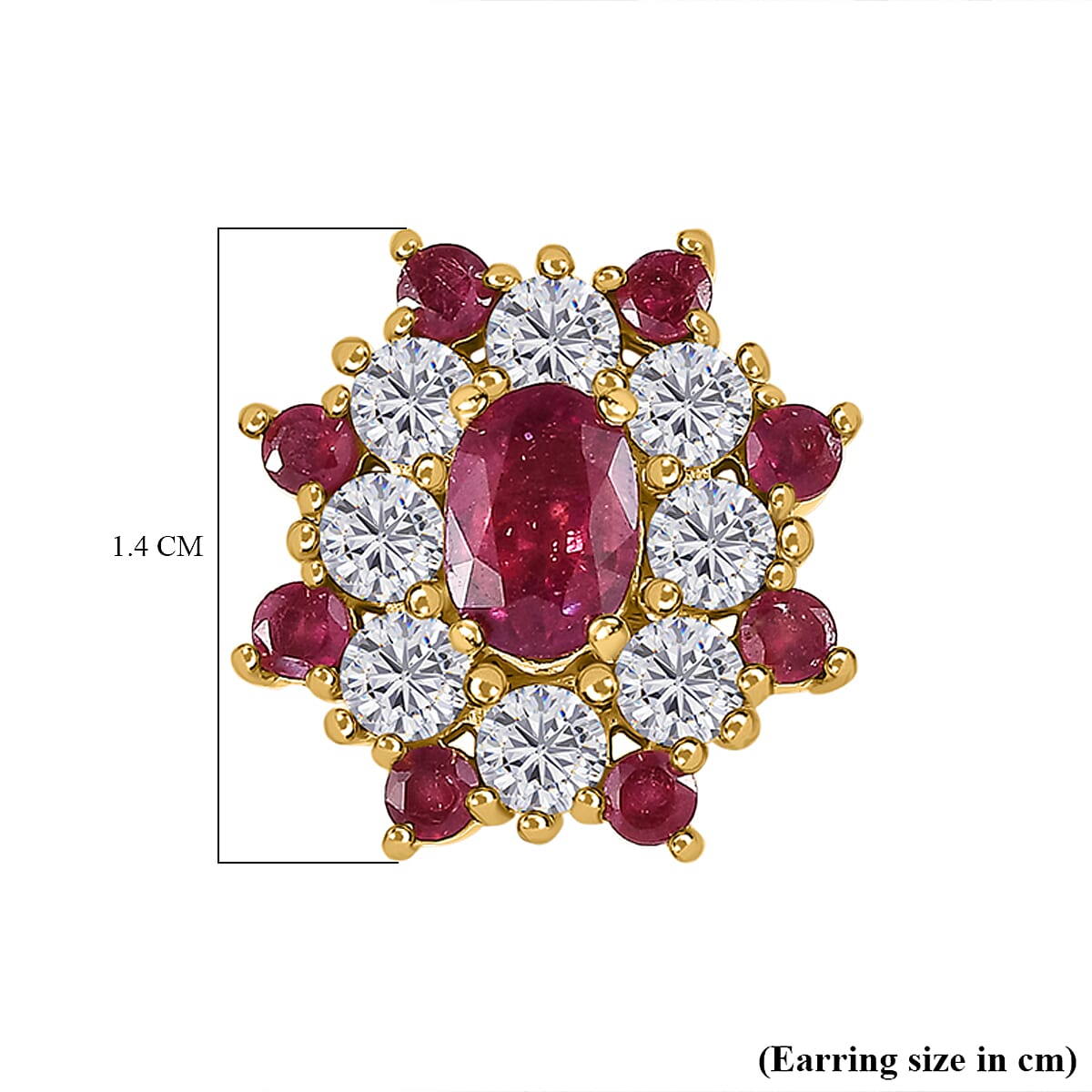 Niassa Ruby and Natural Zircon Cluster Stud Earrings in 18K Yellow Gold Vermeil Plated Sterling Silver 2.55 Ct 7549115 5