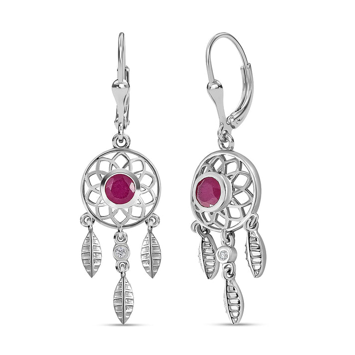 African Ruby and Natural Zircon Dream Catcher Earrings with Lever Back in Platinum Overlay Sterling Silver 1.60 Ct. 7560777 1