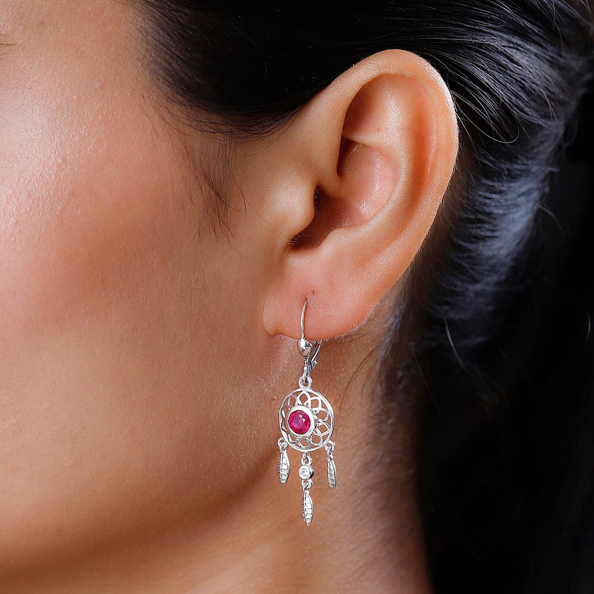 African Ruby and Natural Zircon Dream Catcher Earrings with Lever Back in Platinum Overlay Sterling Silver 1.60 Ct. 7560777 3