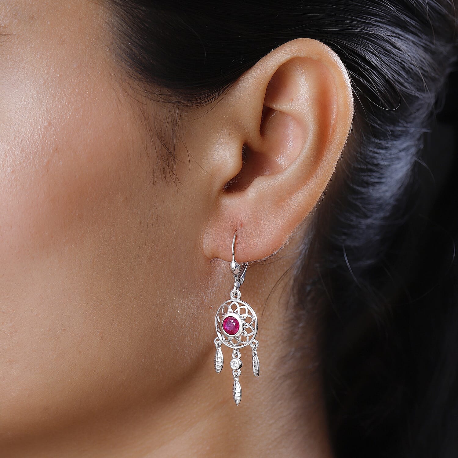 African Ruby and Natural Zircon Dream Catcher Earrings with Lever Back in Platinum Overlay Sterling Silver 1.60 Ct. 7560777 3