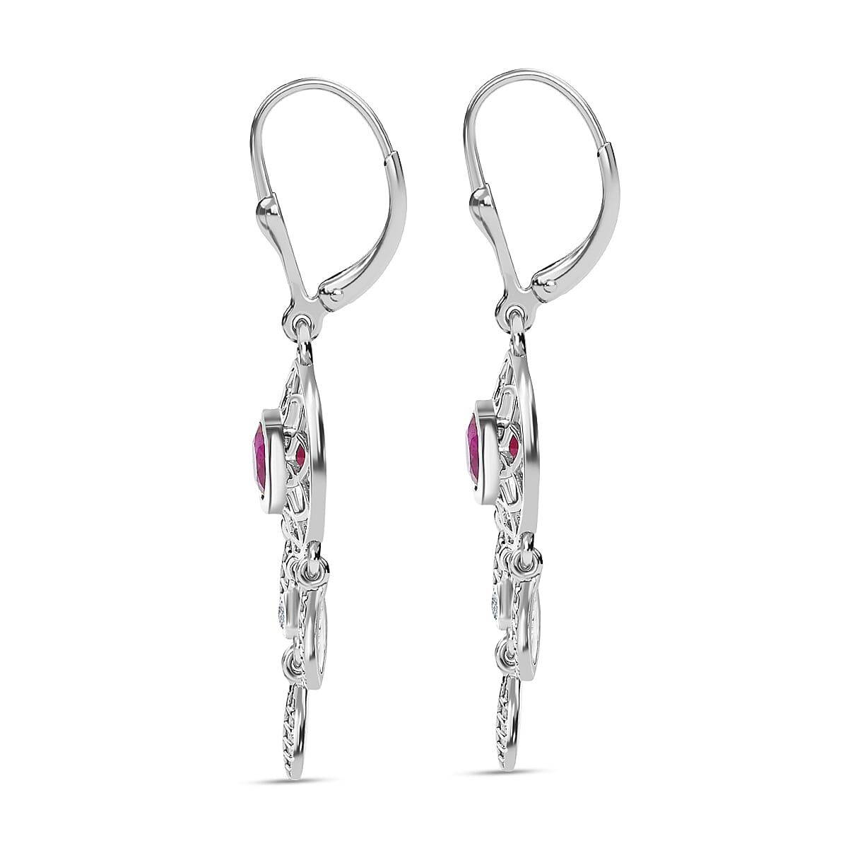 African Ruby and Natural Zircon Dream Catcher Earrings with Lever Back in Platinum Overlay Sterling Silver 1.60 Ct. 7560777 4