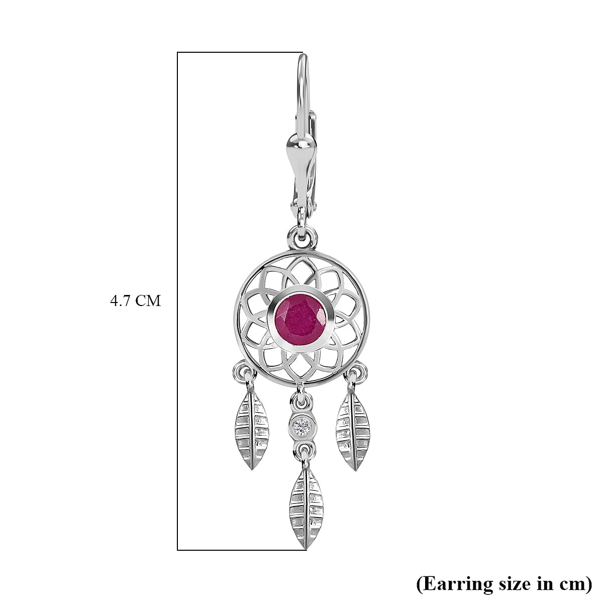 African Ruby and Natural Zircon Dream Catcher Earrings with Lever Back in Platinum Overlay Sterling Silver 1.60 Ct. 7560777 5