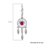 African Ruby and Natural Zircon Dream Catcher Earrings with Lever Back in Platinum Overlay Sterling Silver 1.60 Ct.