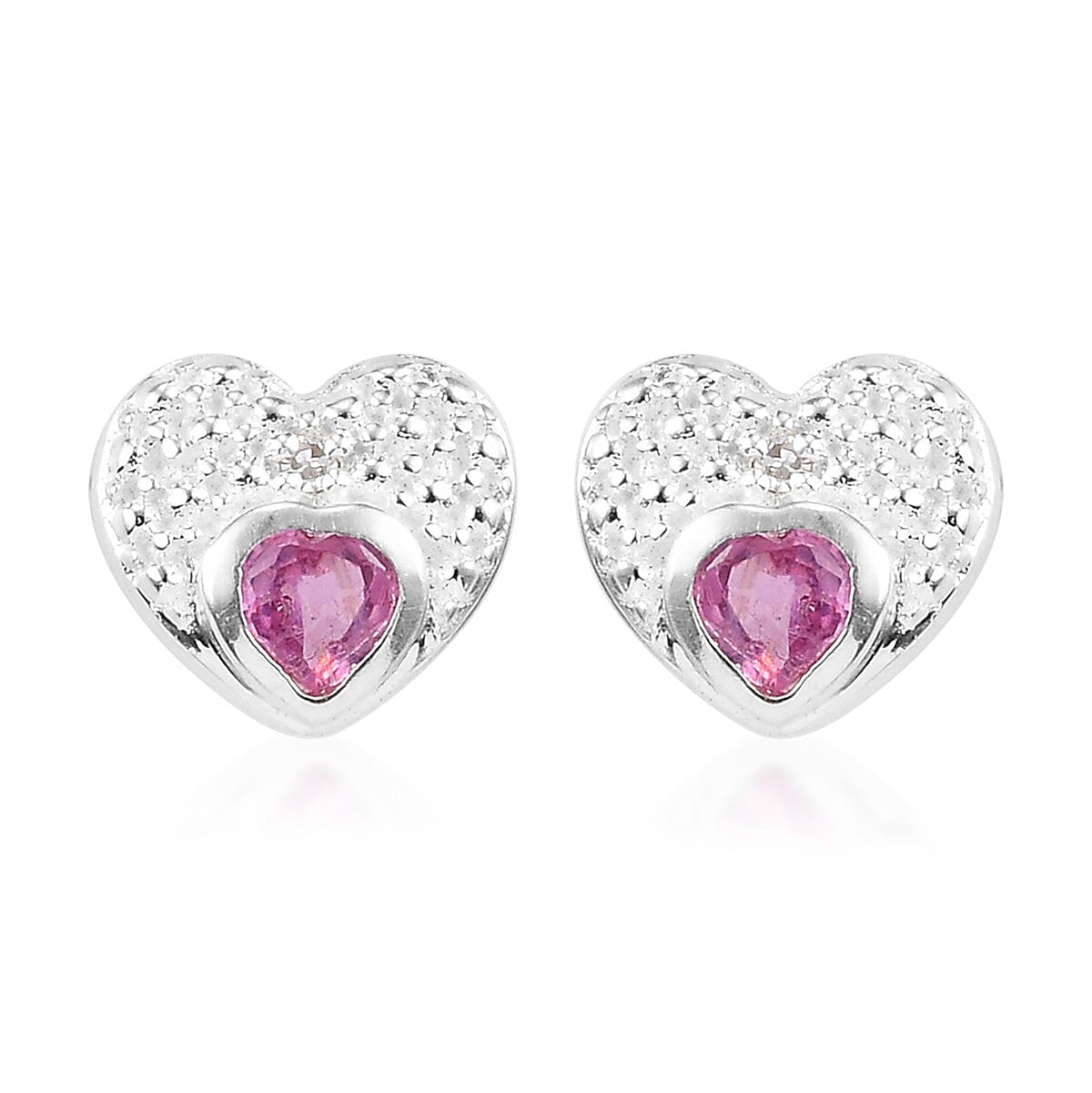 African Ruby and White Diamond Heart Stud Earrings in Sterling Silver 3730535 0