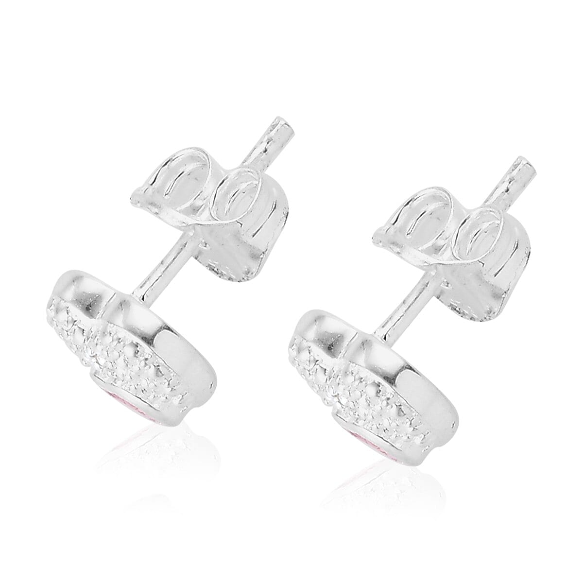 African Ruby and White Diamond Heart Stud Earrings in Sterling Silver 3730535 4