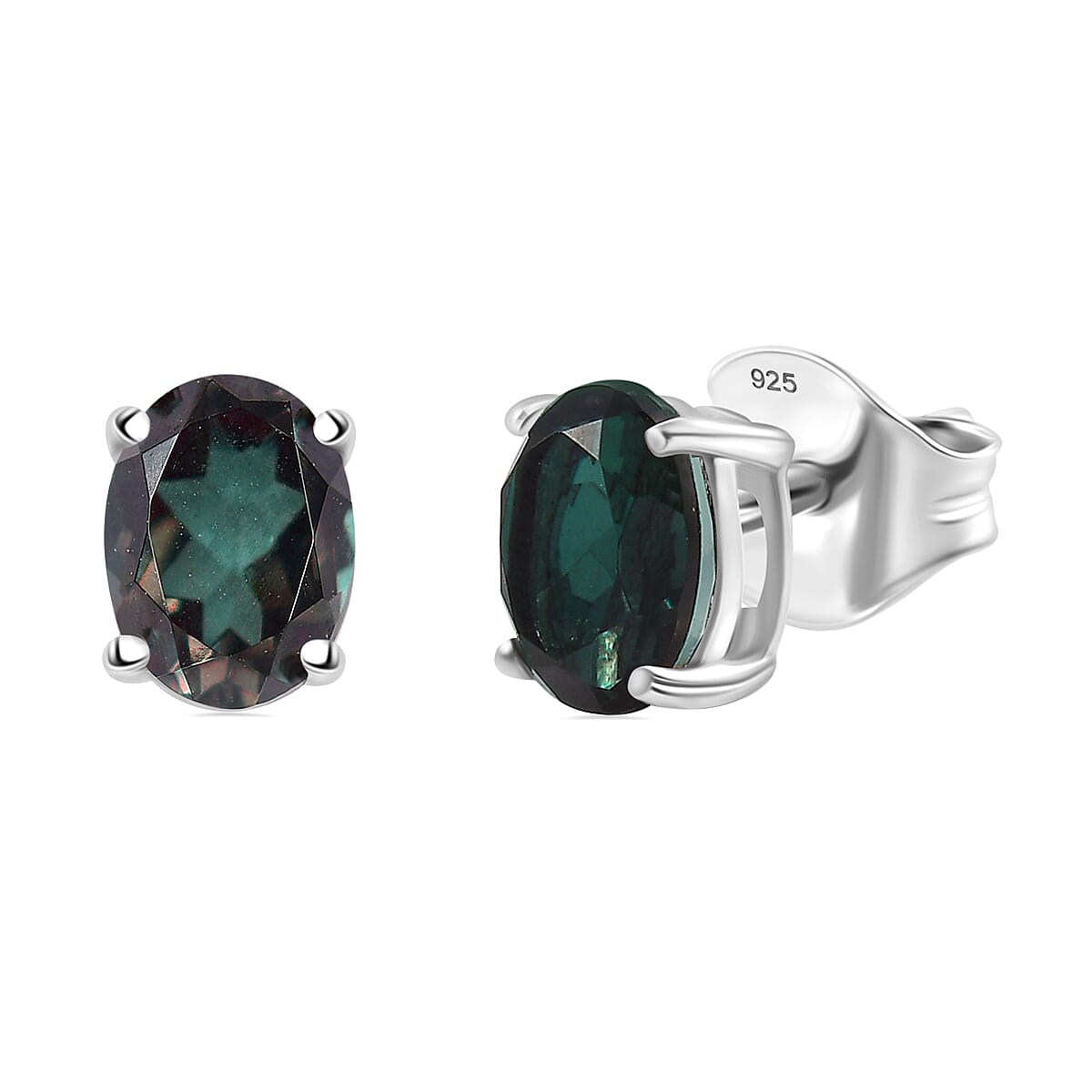 Alexandrite Triplet Quartz Earrings with Push Back in Rhodium Overlay Sterling Silver 2.92 Ct. 7936184 0