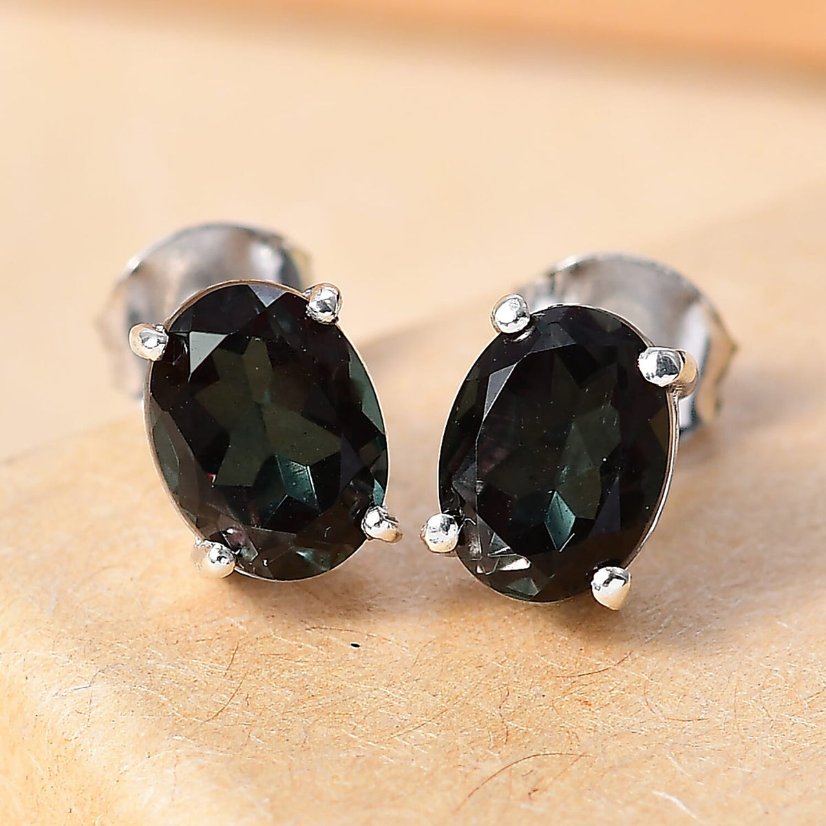 Alexandrite Triplet Quartz Earrings with Push Back in Rhodium Overlay Sterling Silver 2.92 Ct. 7936184 2