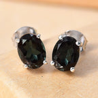 Alexandrite Triplet Quartz Earrings with Push Back in Rhodium Overlay Sterling Silver 2.92 Ct.