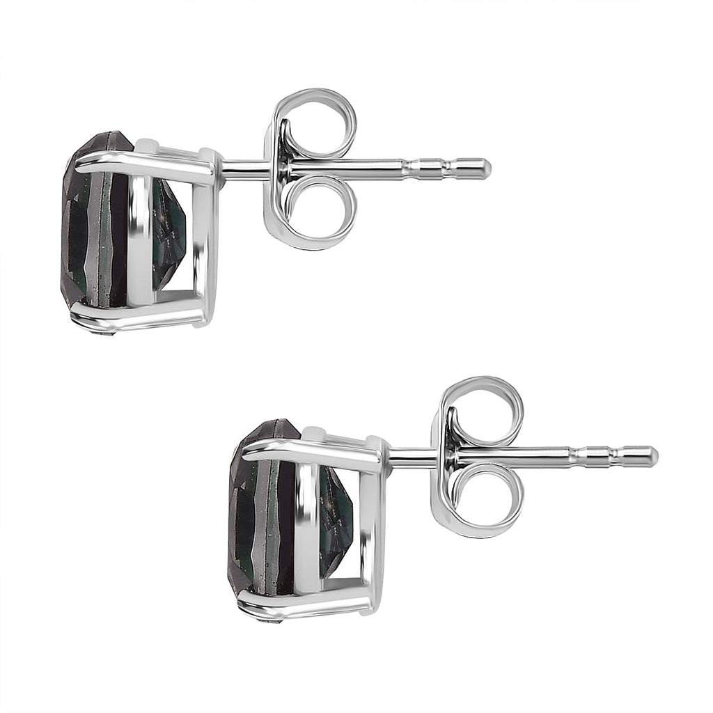 Alexandrite Triplet Quartz Earrings with Push Back in Rhodium Overlay Sterling Silver 2.92 Ct.