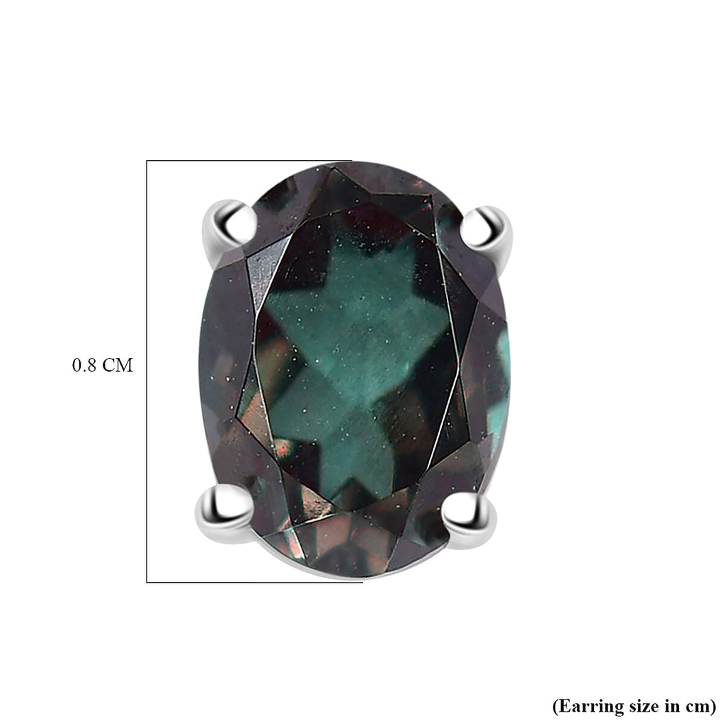 Alexandrite Triplet Quartz Earrings with Push Back in Rhodium Overlay Sterling Silver 2.92 Ct.
