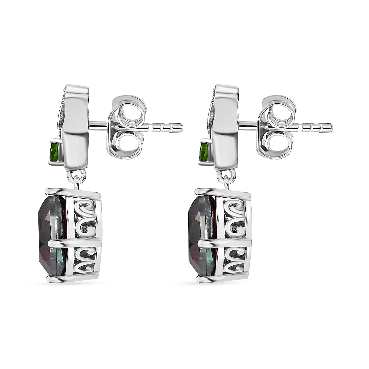 Alexandrite Triplet Quartz, Natural Chrome Diopside, White Zircon Honey Bee Drop Earrings in Rhodium Overlay Sterling Silver 7957528 4