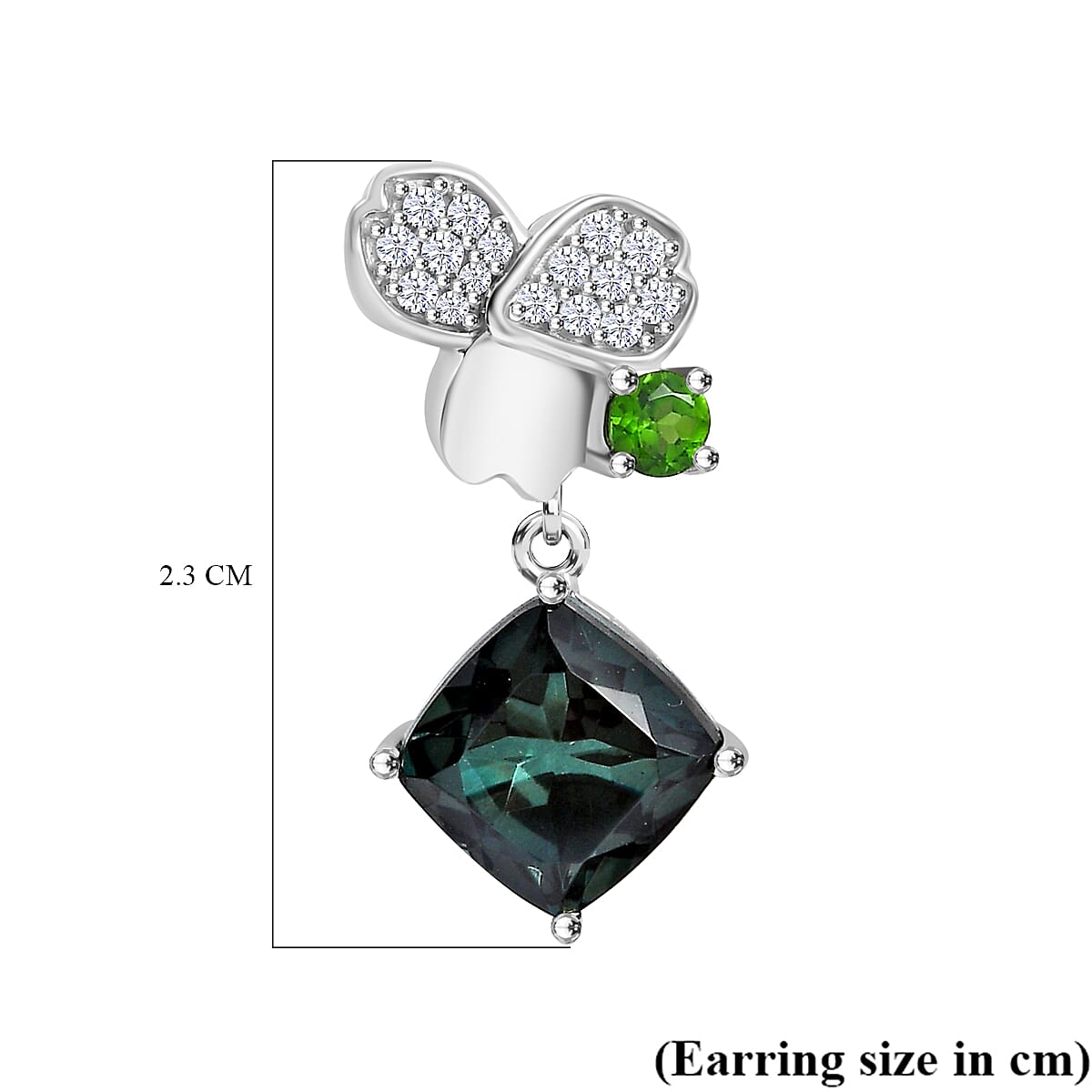 Alexandrite Triplet Quartz, Natural Chrome Diopside, White Zircon Honey Bee Drop Earrings in Rhodium Overlay Sterling Silver 7957528 6